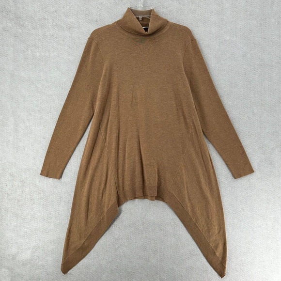 Chicos Tunic Sweater MEDIUM BeigeTurtleneck Handkerchief Hem Cashmere Blend - Picture 1 of 14